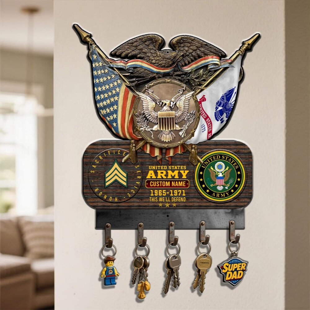 US Army, E 4 Army Specialist - Metal Key Holder 8x8 Inch - Image 4