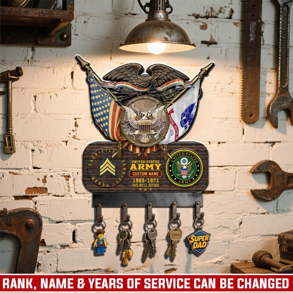 US Army, E 4 Army Specialist - Metal Key Holder 8x8 Inch