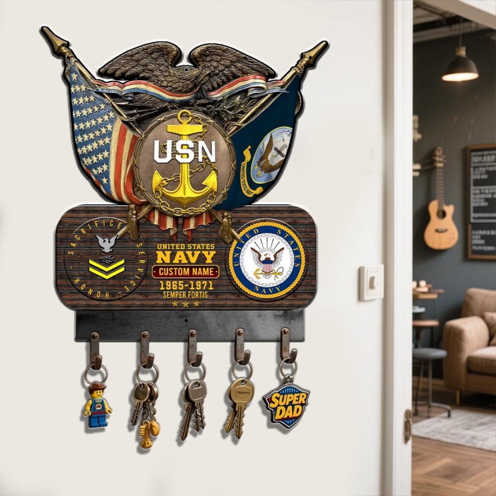 US Navy, E 3 Blue - Metal Key Holder 12x12 Inch - Image 2