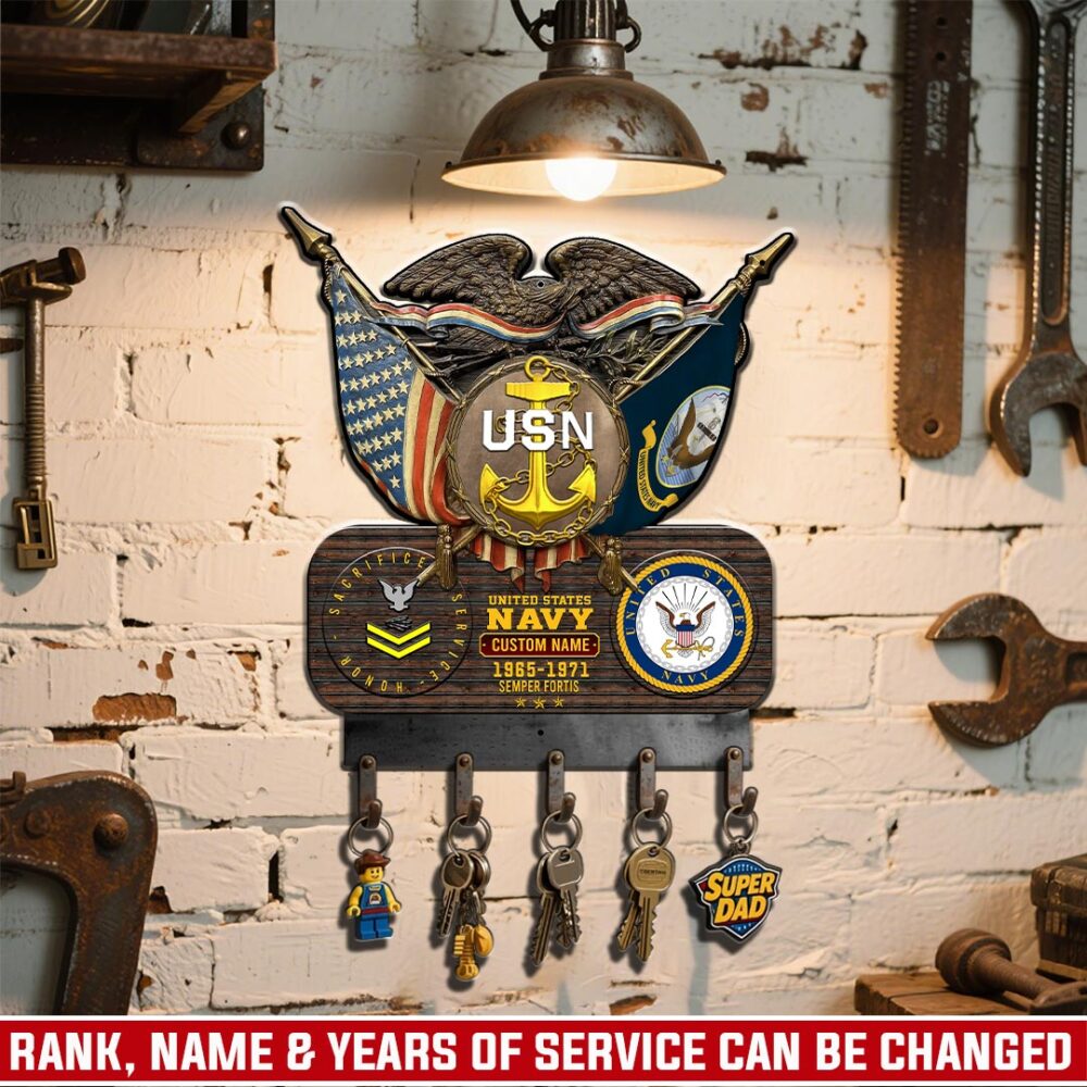 US Navy, E 3 Blue - Metal Key Holder 12x12 Inch