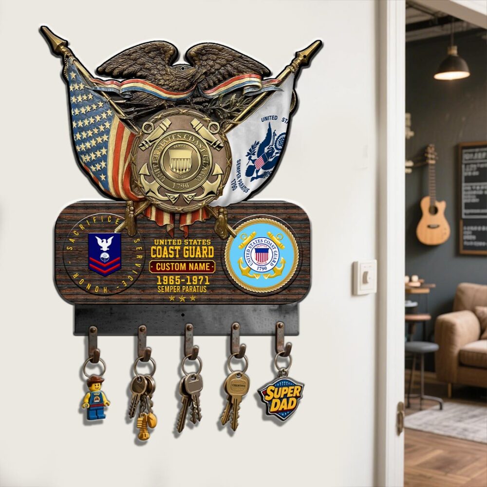 US Coast Guard, E 2 White - Metal Key Holder 14x14 Inch - Image 2