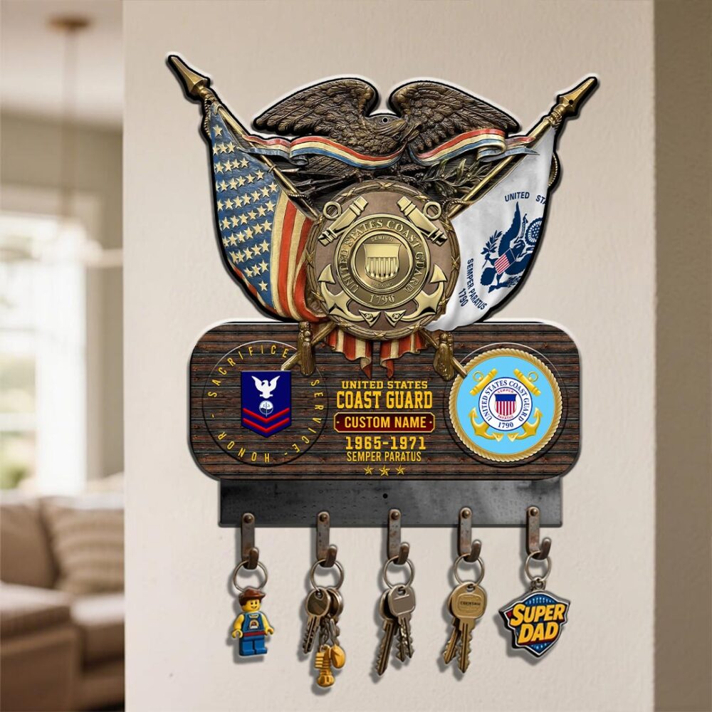 US Coast Guard, E 2 White - Metal Key Holder 14x14 Inch - Image 4