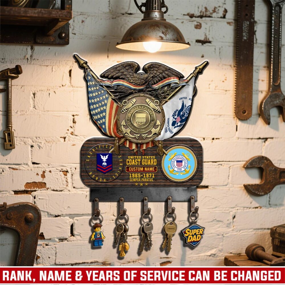 US Coast Guard, E 2 White - Metal Key Holder 14x14 Inch