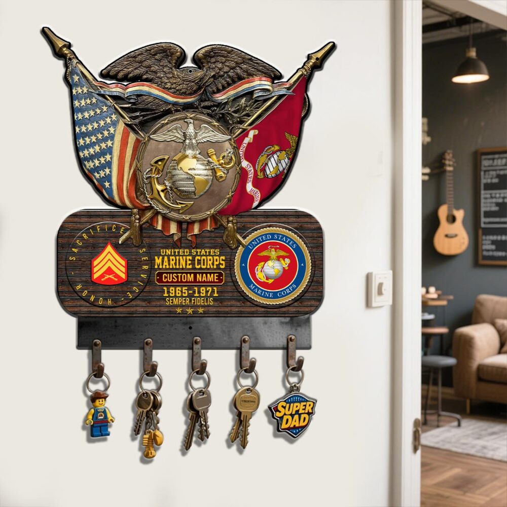 US Marine Corps, E 3 Marines Lance Corporal - Metal Key Holder 14x14 Inch - Image 2