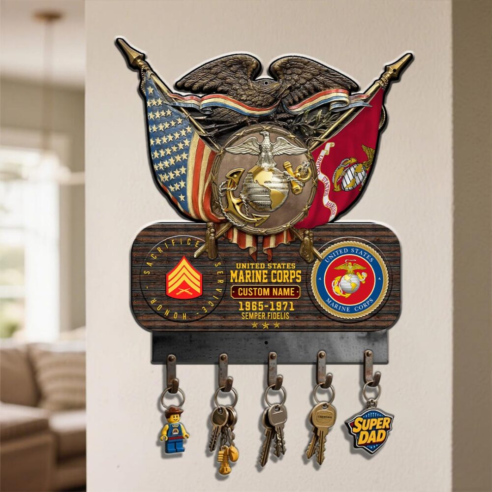US Marine Corps, E 3 Marines Lance Corporal - Metal Key Holder 14x14 Inch - Image 4