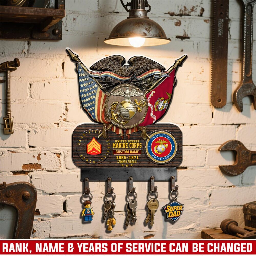 US Marine Corps, E 3 Marines Lance Corporal - Metal Key Holder 14x14 Inch