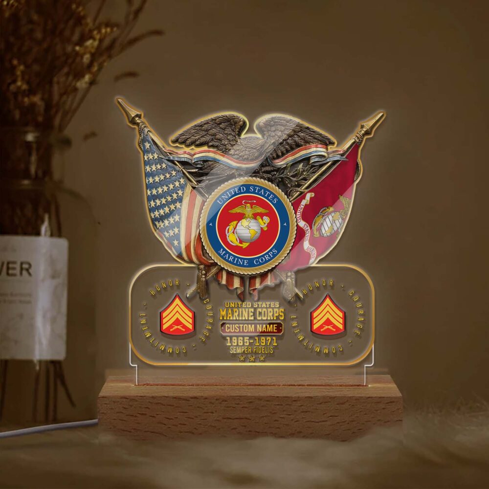 US Marine Corps, Land Of The Free, Because Of The Brave - Personalized Led Lamp - Image 2