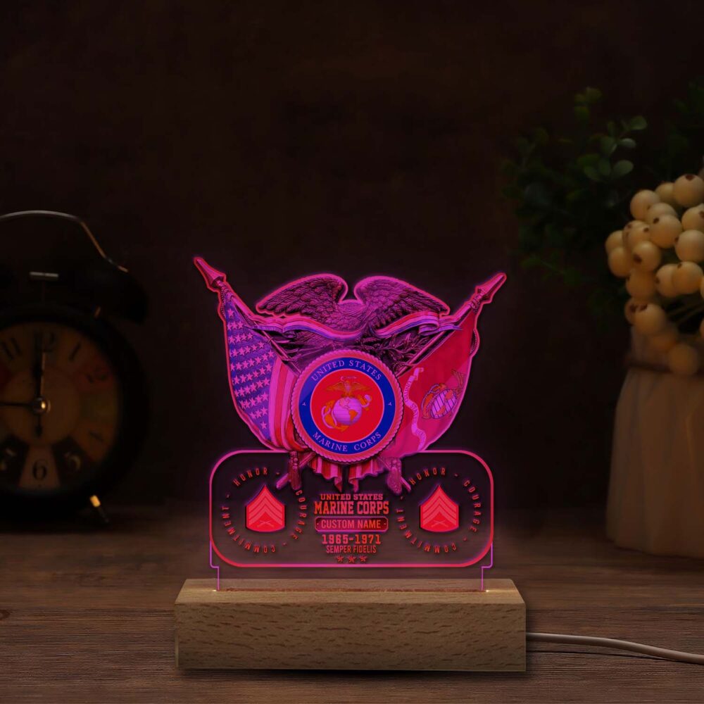 US Marine Corps, Land Of The Free, Because Of The Brave - Personalized Led Lamp - Image 4
