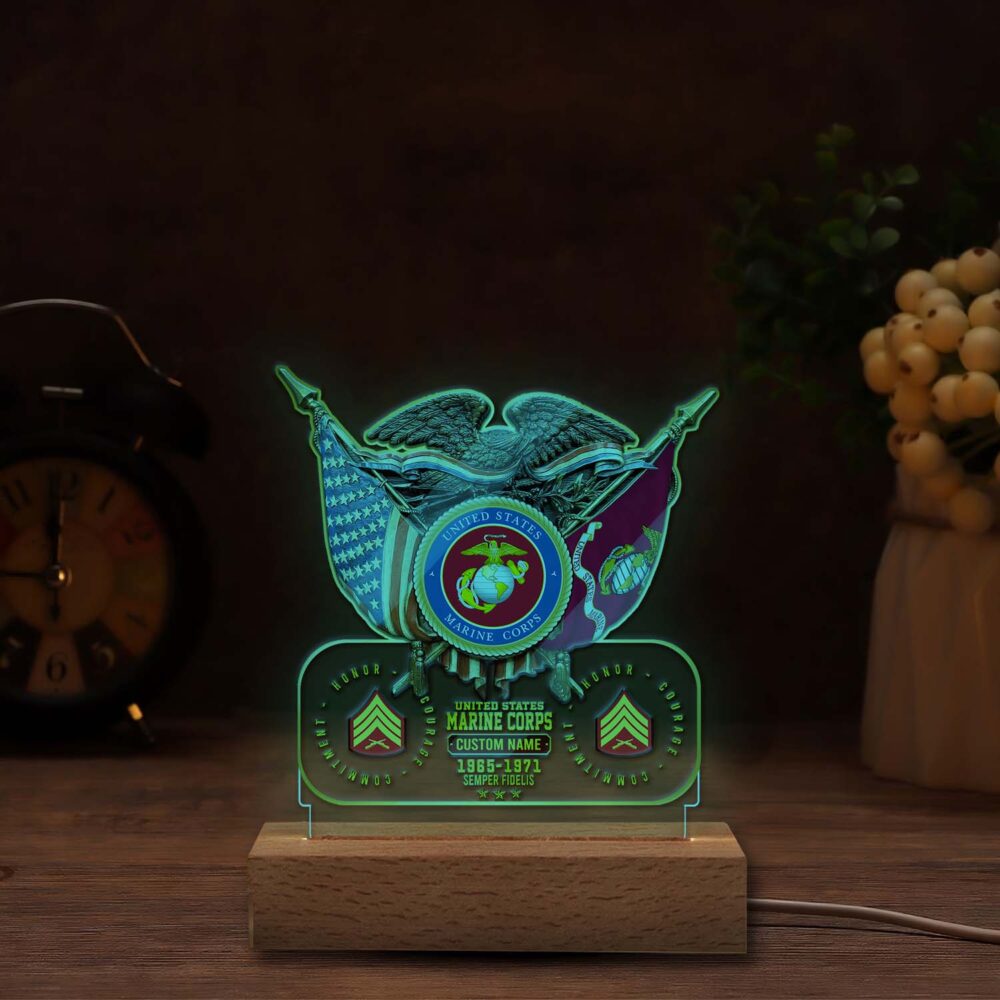 US Marine Corps, Land Of The Free, Because Of The Brave - Personalized Led Lamp - Image 5