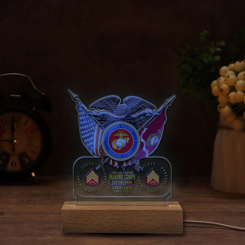 US Marine Corps, Land Of The Free, Because Of The Brave - Personalized Led Lamp - Image 6