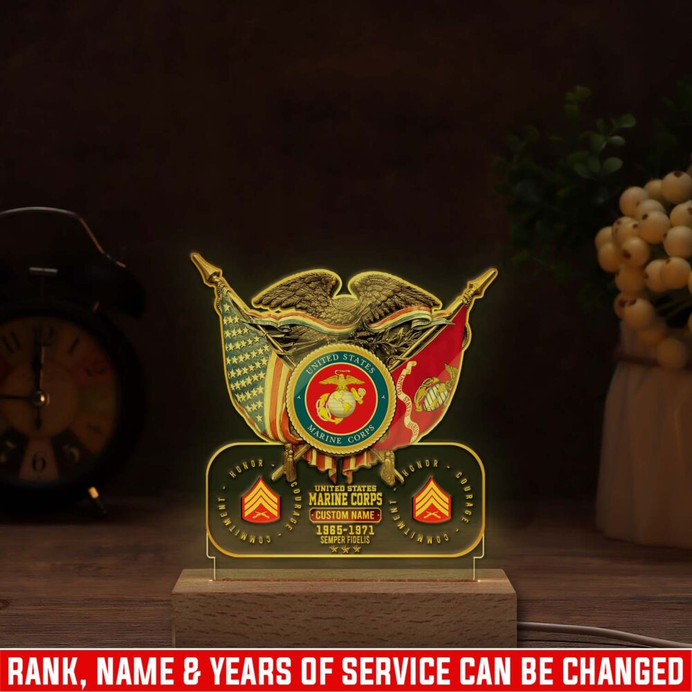 US Marine Corps, Land Of The Free, Because Of The Brave - Personalized Led Lamp