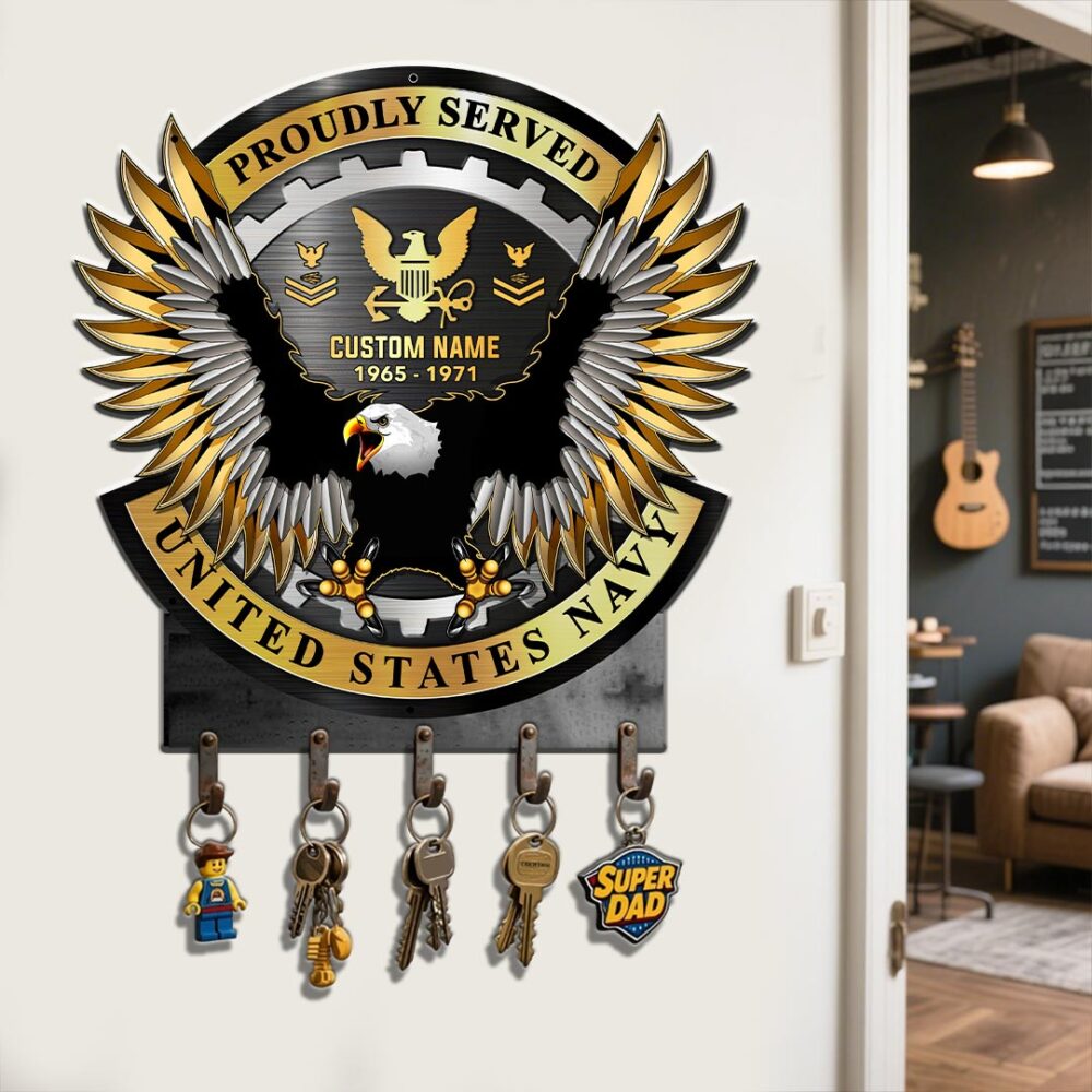 US Navy, Freedom Over Fear - Metal Key Holder 14x14 Inch - Image 2