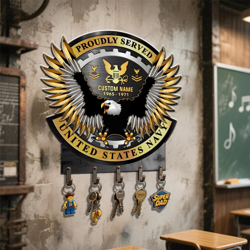 US Navy, Freedom Over Fear - Metal Key Holder 14x14 Inch - Image 3