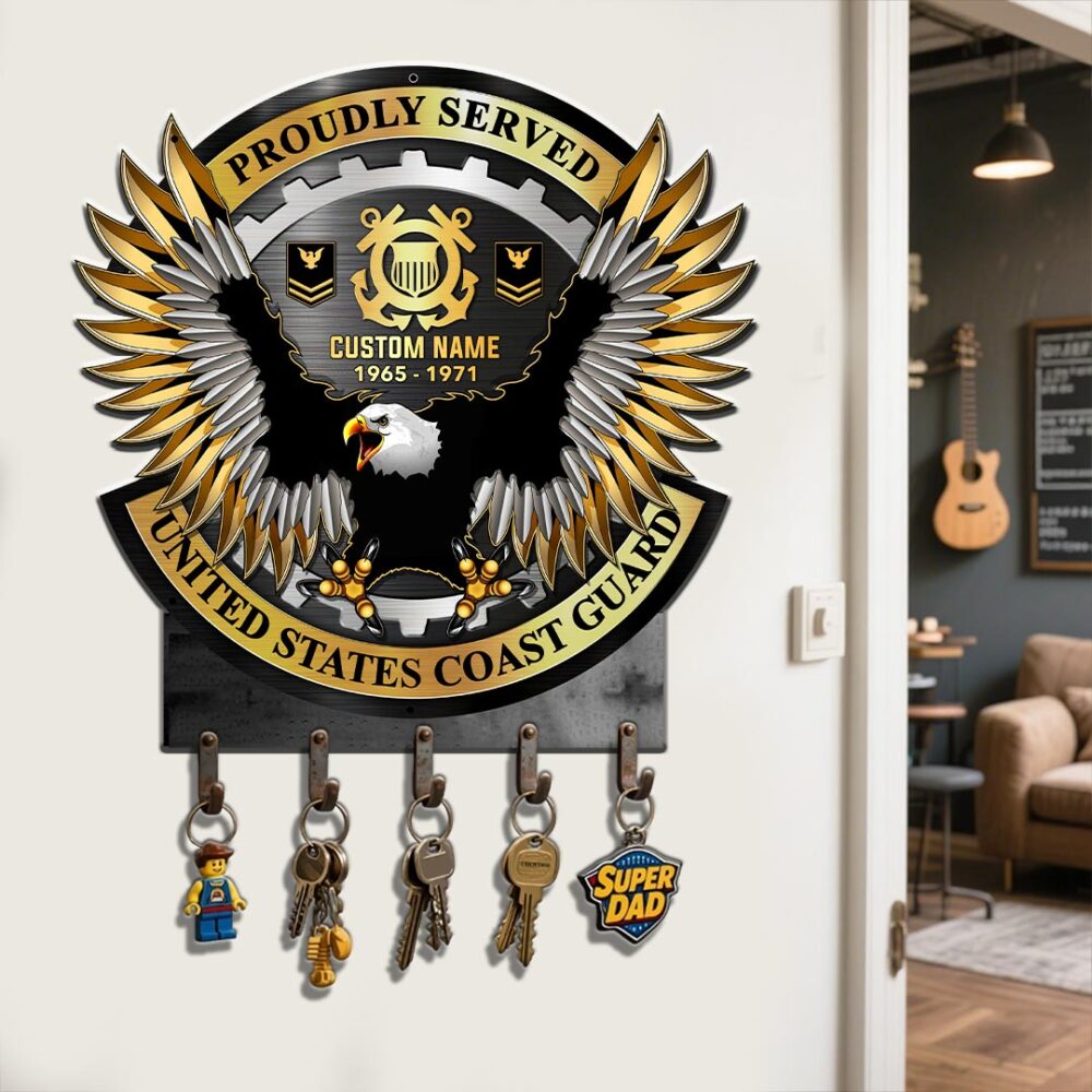 US Coast Guard, E 9 Gold - Metal Key Holder 14x14 Inch - Image 2
