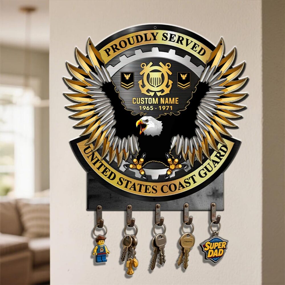 US Coast Guard, E 9 Gold - Metal Key Holder 14x14 Inch - Image 4