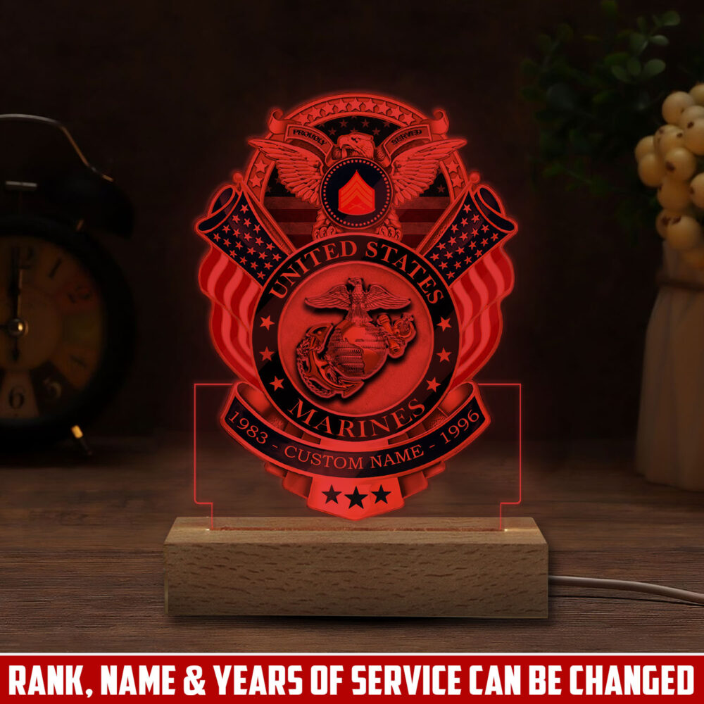 US Marine Corps, E 9 Marines Master Gunnery Sergeant - Personalized Led Lamp