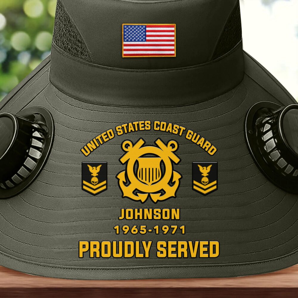 US Coast Guard, E 6 Red - Solar Powered Fan Hat - Image 2