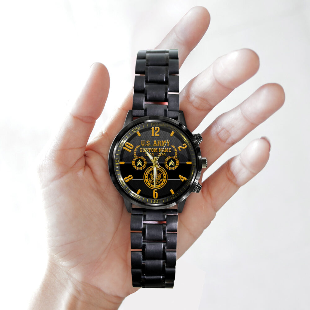 US Army, Honor, Duty, Service - Black Stainless Steel Watch - Image 2
