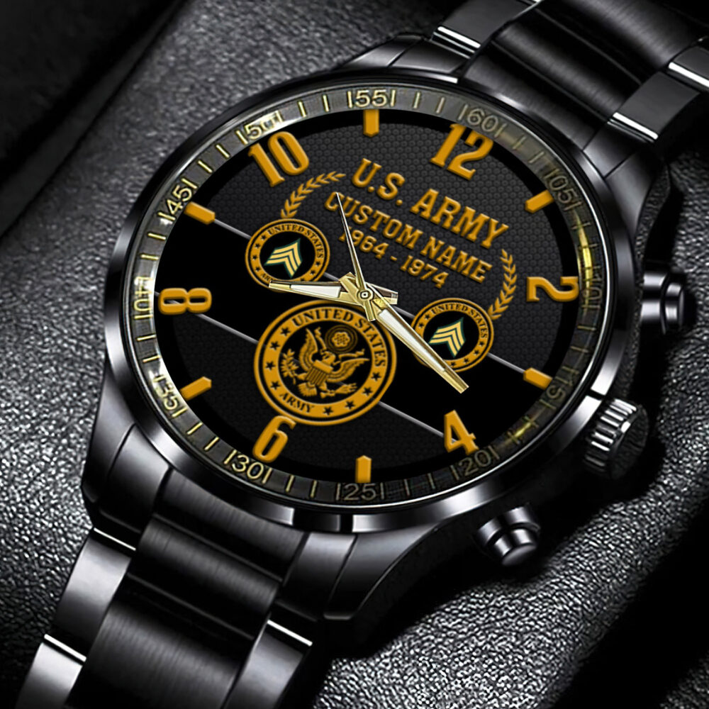 US Army, Honor, Duty, Service - Black Stainless Steel Watch - Image 4