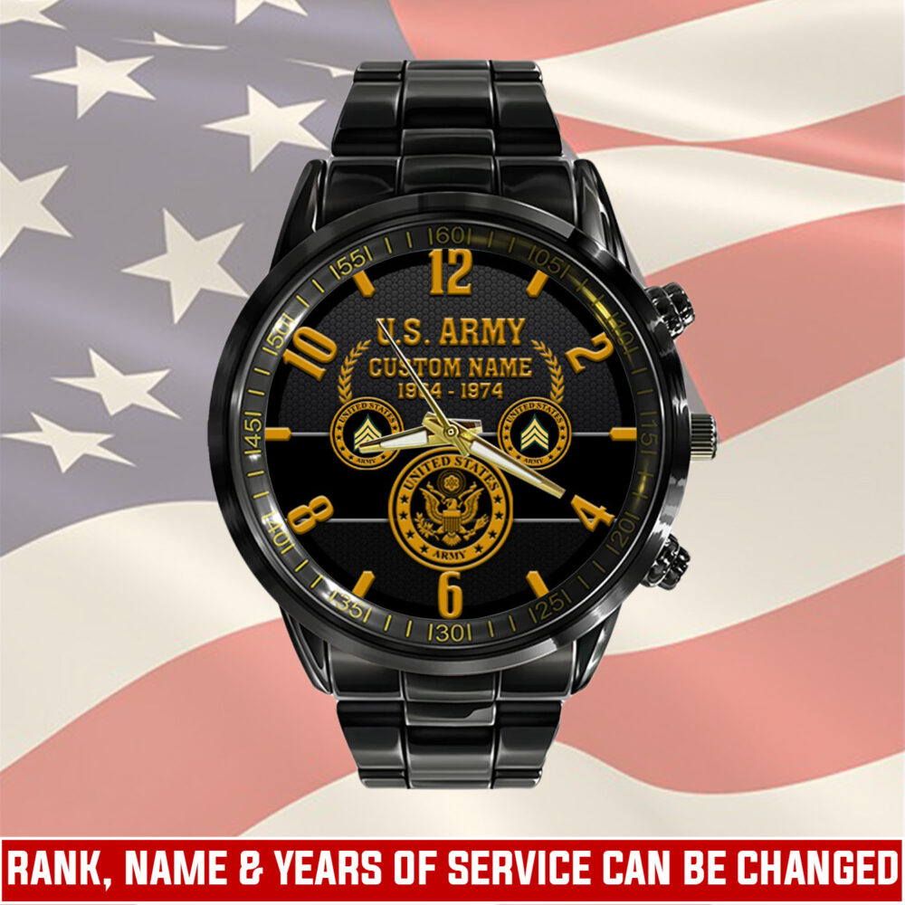 US Army, Honor, Duty, Service - Black Stainless Steel Watch