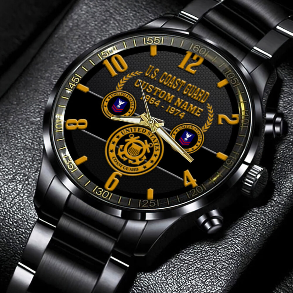 US Coast Guard, Semper Paratus - Black Stainless Steel Watch - Image 4