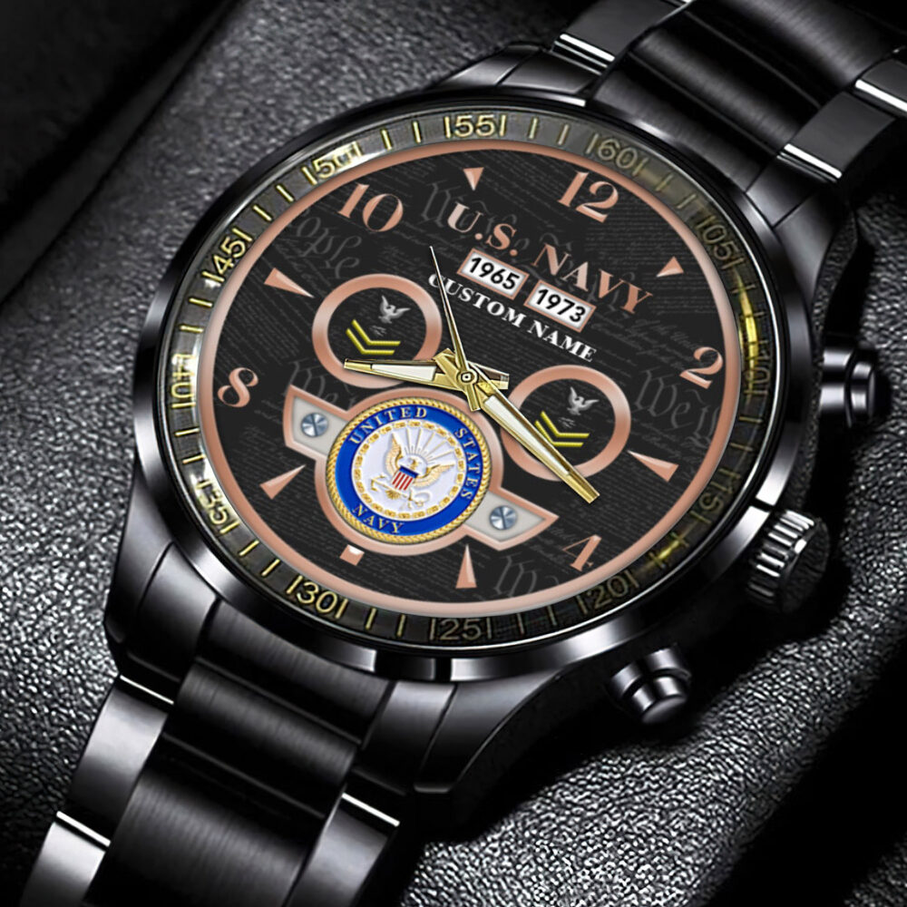 US Navy, By Sea, Air and Land - Black Stainless Steel Watch - Image 4