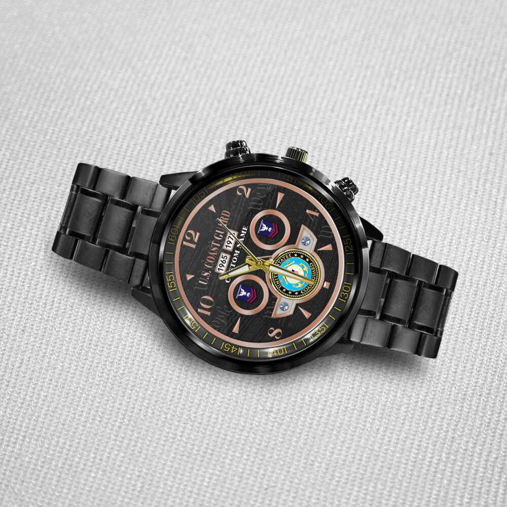 US Coast Guard, E 3 Blue - Black Stainless Steel Watch - Image 3