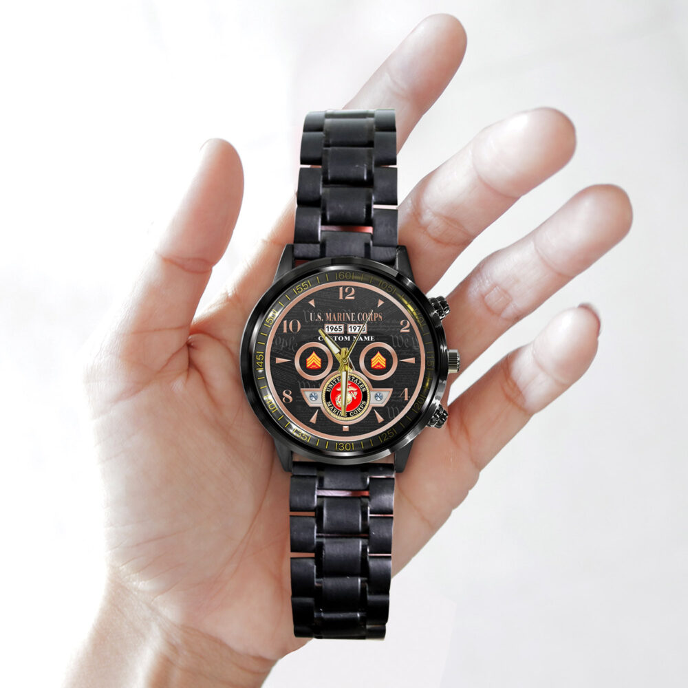 US Marine Corps, O 3 Marines Captain - Black Stainless Steel Watch - Image 2