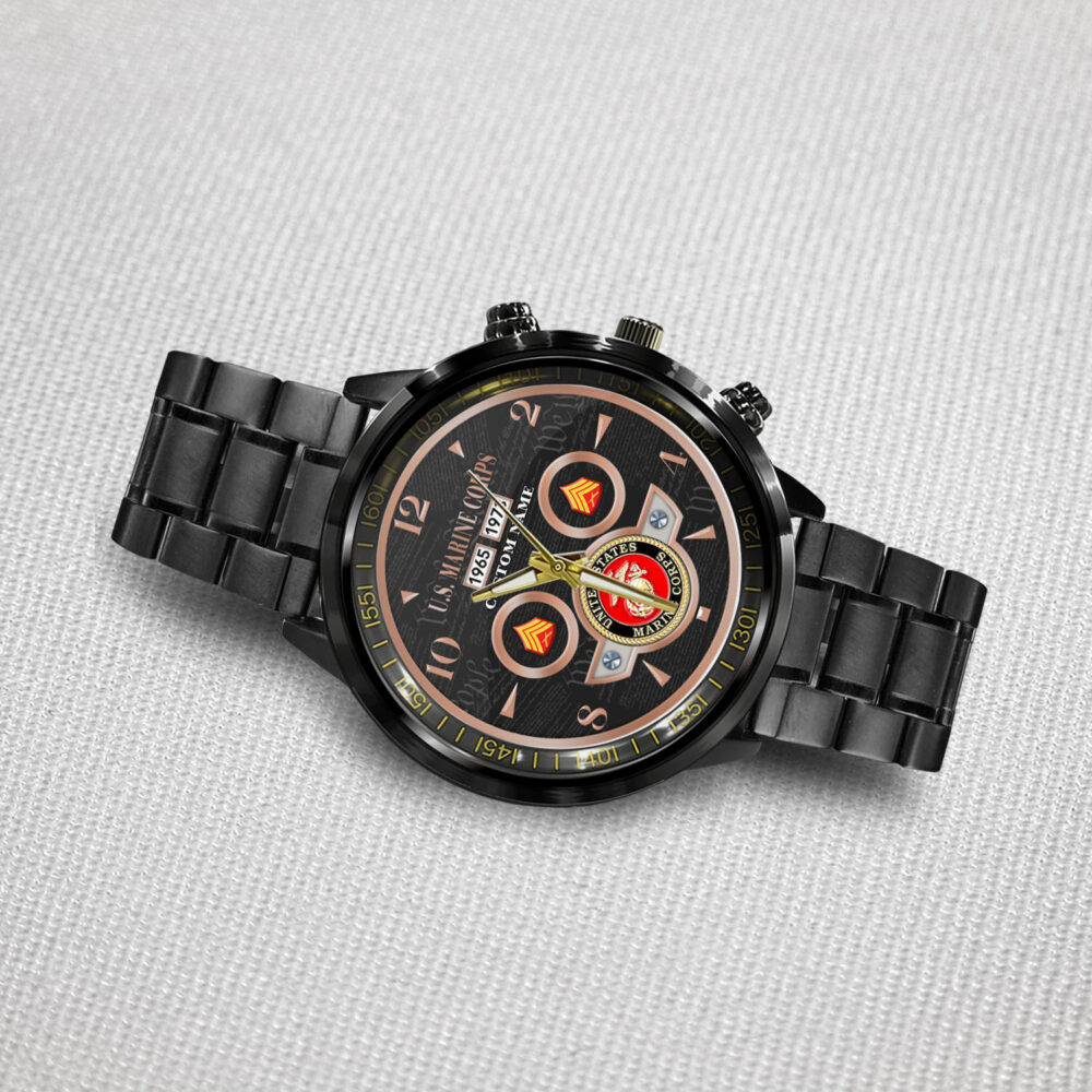 US Marine Corps, O 3 Marines Captain - Black Stainless Steel Watch - Image 3