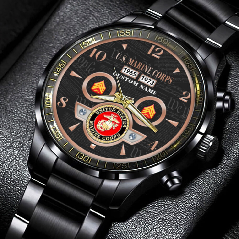 US Marine Corps, O 3 Marines Captain - Black Stainless Steel Watch - Image 4