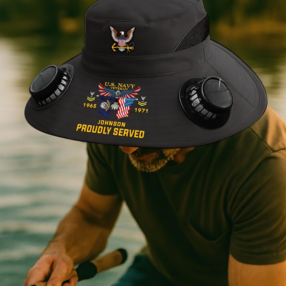 US Navy, E 9 Gold - Solar Powered Fan Hat - Image 3