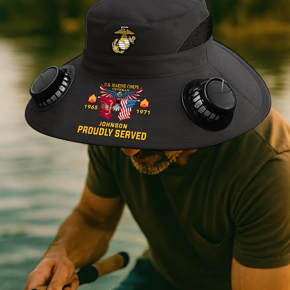 US Marine Corps, Honoring All Who Served - Solar Powered Fan Hat - Image 3