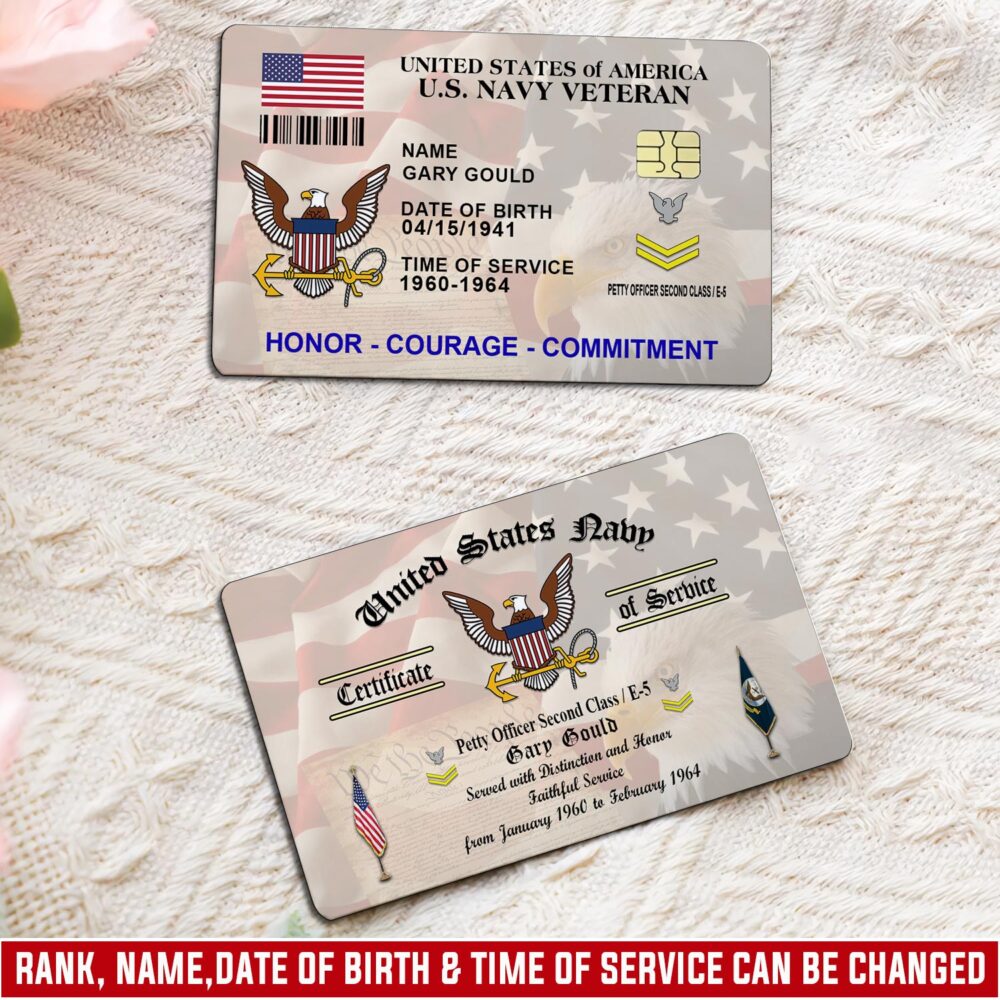 US Navy, Honor - Courage - Commitment - Printed Metal Card