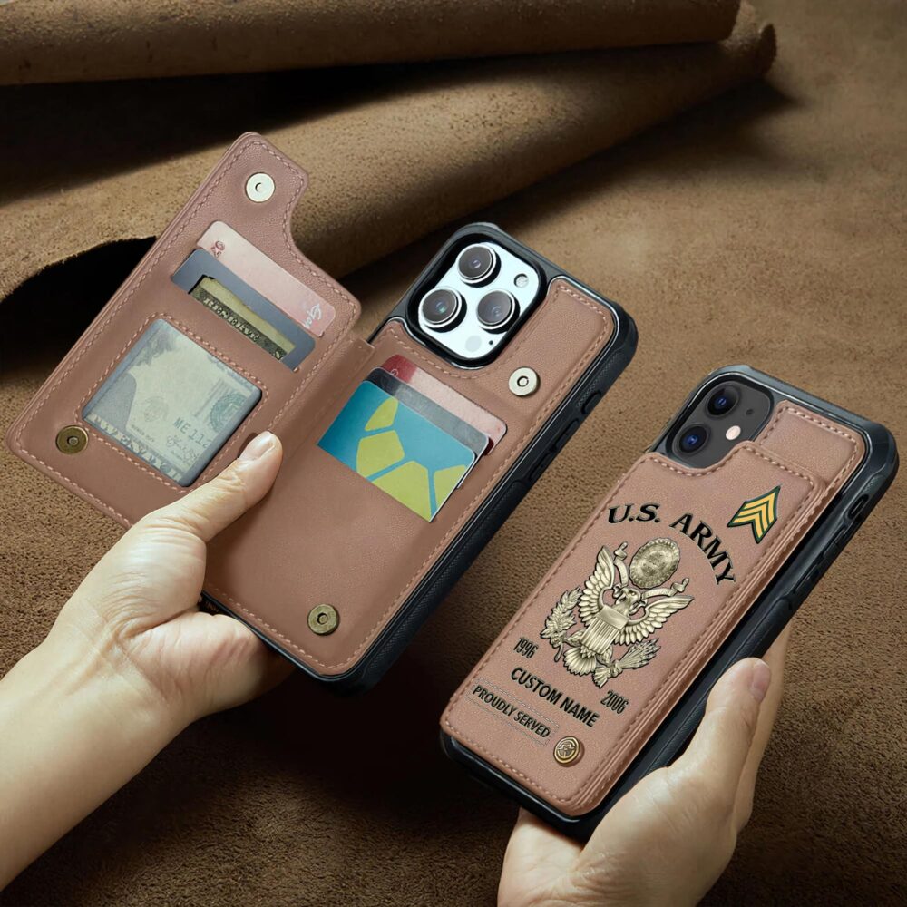 US Army, Honor, Duty, Service - Leather Flip Phone Case - Image 2