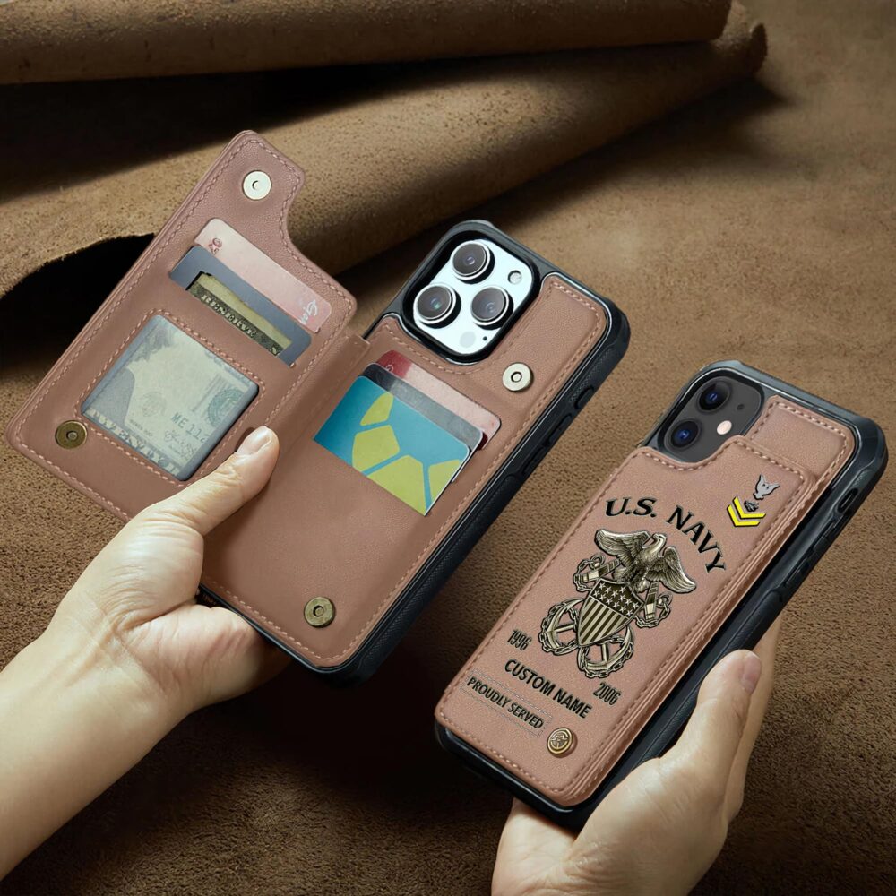 US Navy, E 8 Gold - Leather Flip Phone Case - Image 2