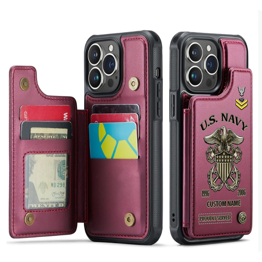 US Navy, E 8 Gold - Leather Flip Phone Case - Image 4