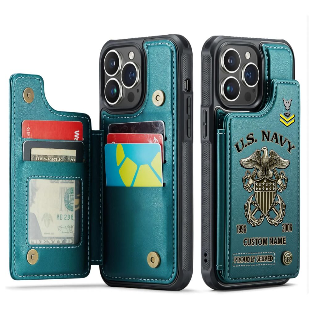 US Navy, E 8 Gold - Leather Flip Phone Case - Image 5