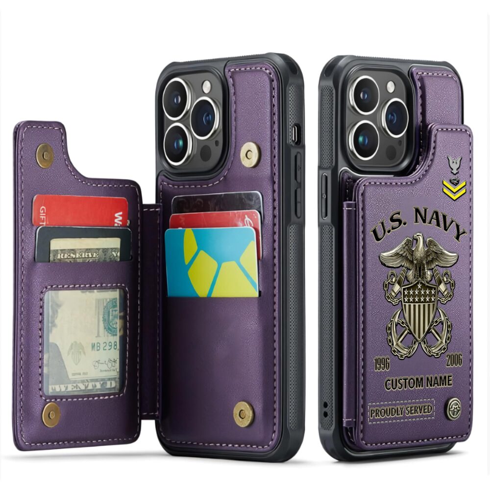 US Navy, E 8 Gold - Leather Flip Phone Case - Image 6