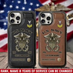 US Navy, E 8 Gold - Leather Flip Phone Case