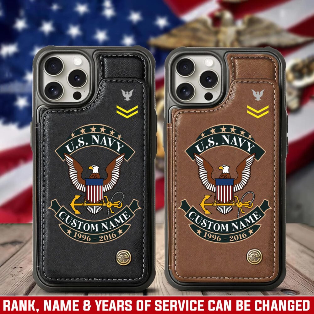 US Navy, E 9 Gold - Leather Flip Phone Case