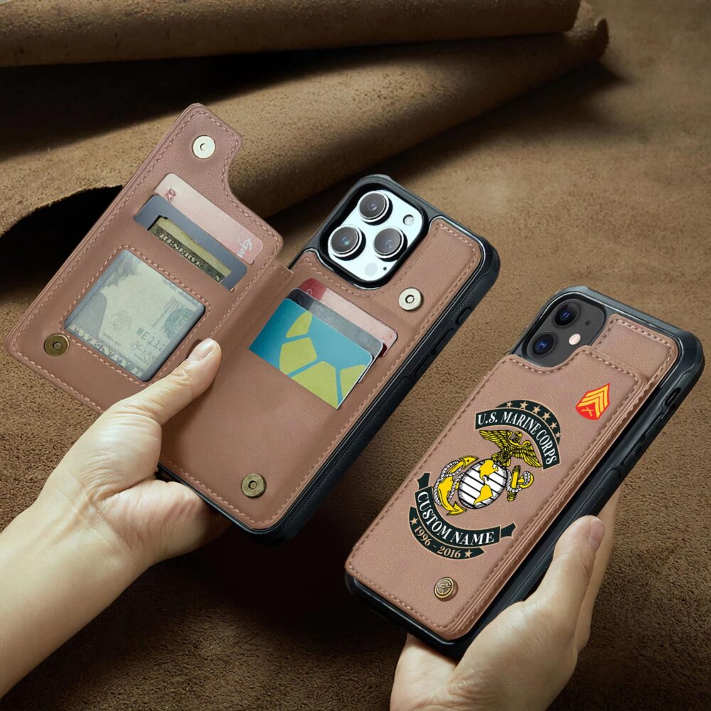 US Marine Corps, No One Fights Alone - Leather Flip Phone Case - Image 2