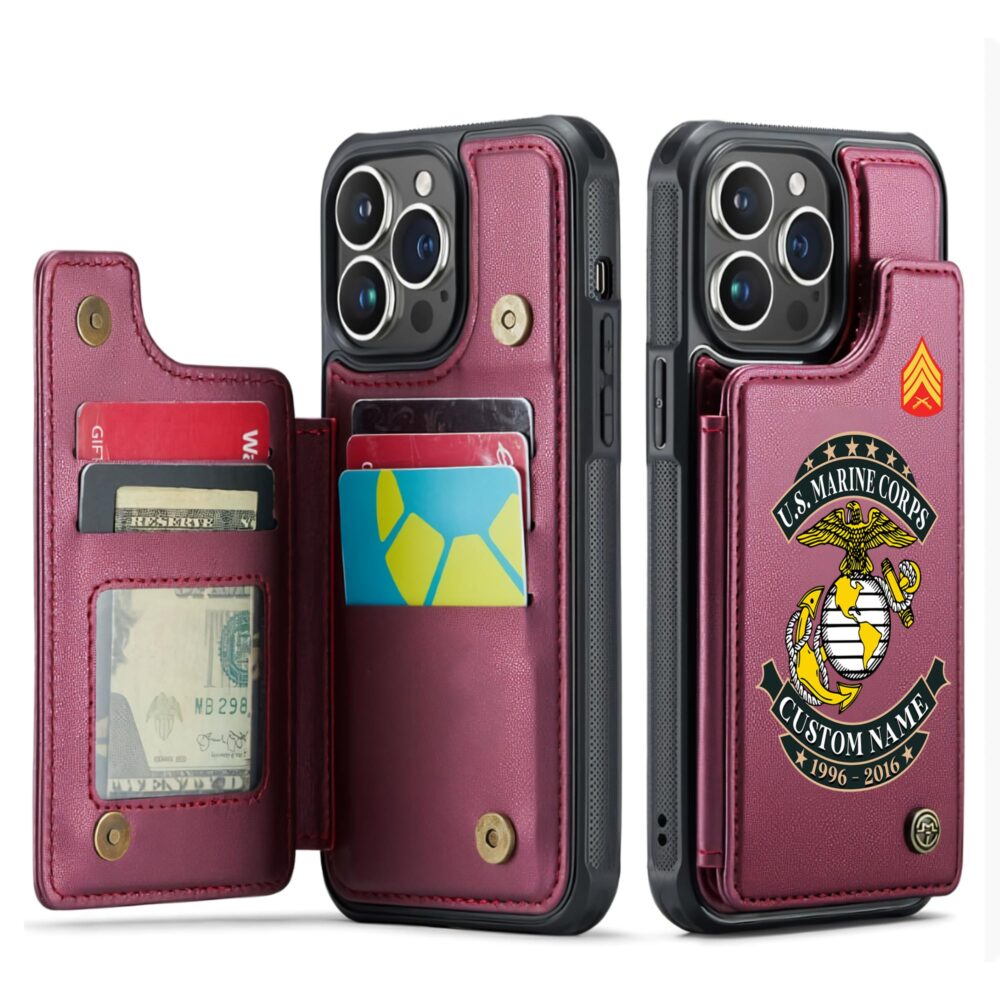 US Marine Corps, No One Fights Alone - Leather Flip Phone Case - Image 4