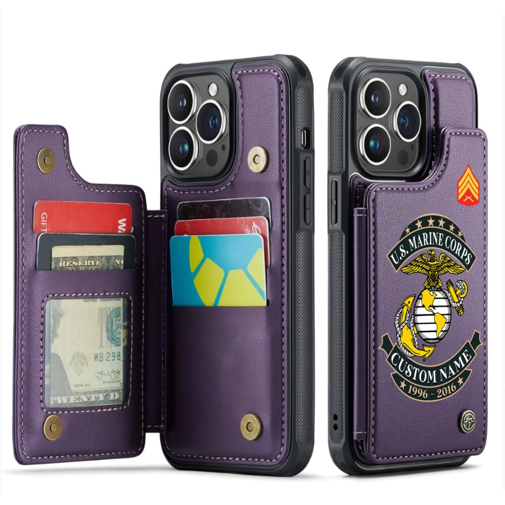 US Marine Corps, No One Fights Alone - Leather Flip Phone Case - Image 6