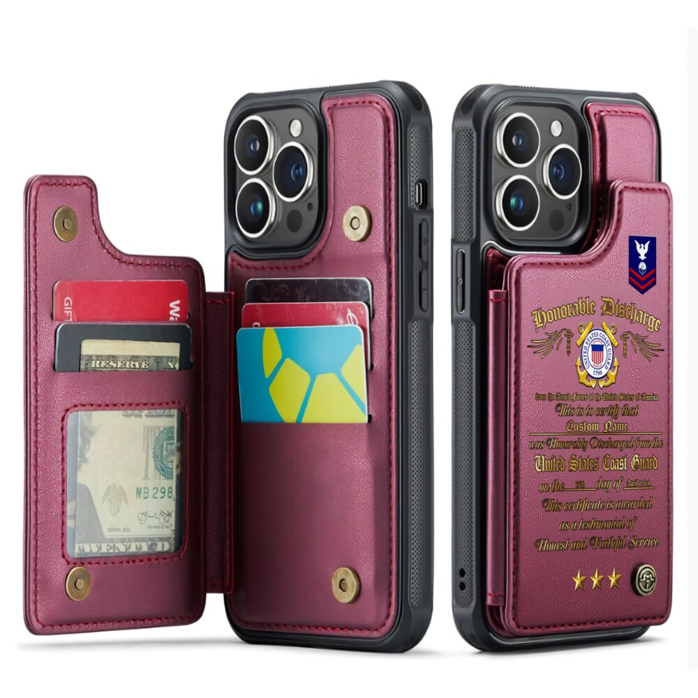 US Coast Guard, E 4 Gold - Leather Flip Phone Case - Image 4