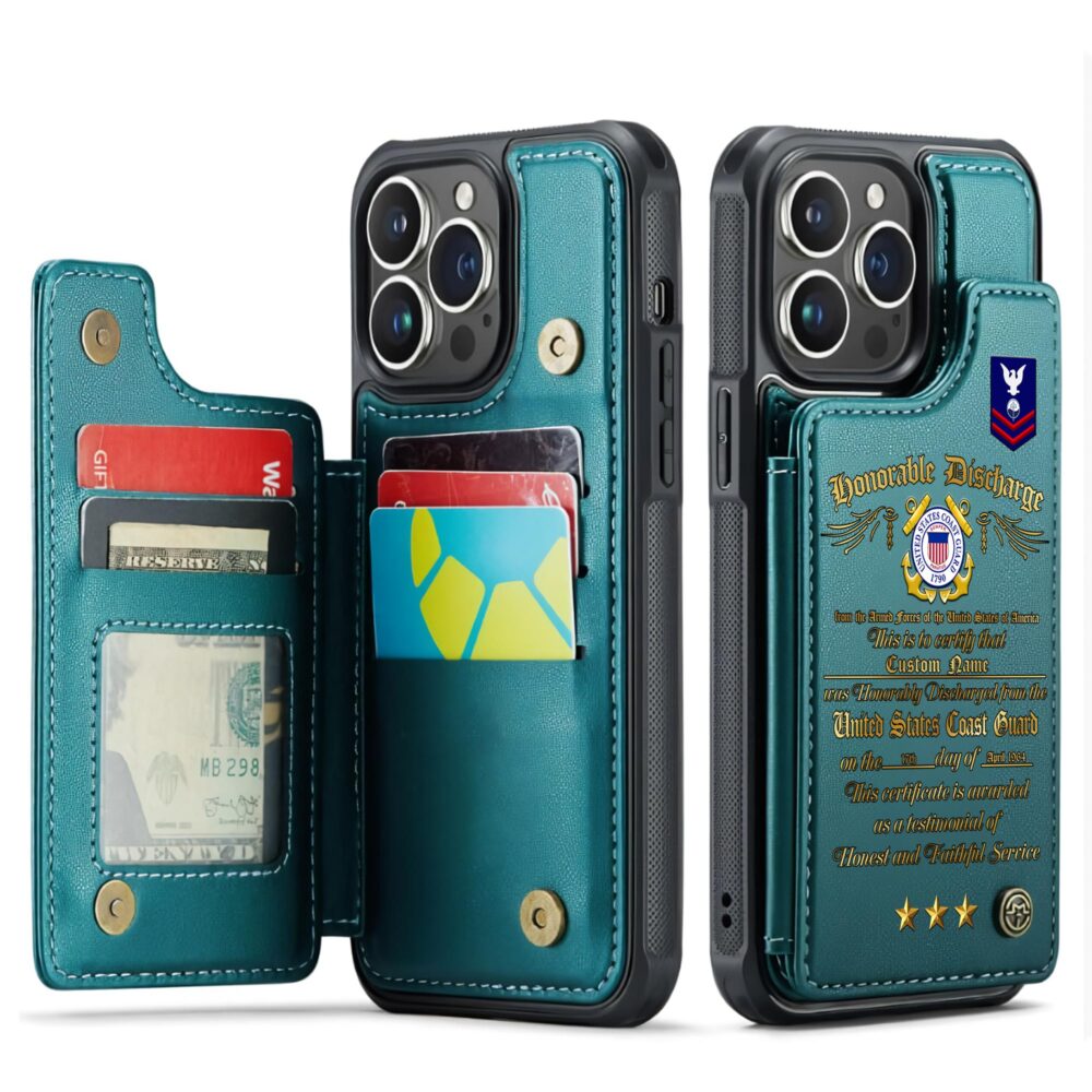 US Coast Guard, E 4 Gold - Leather Flip Phone Case - Image 5