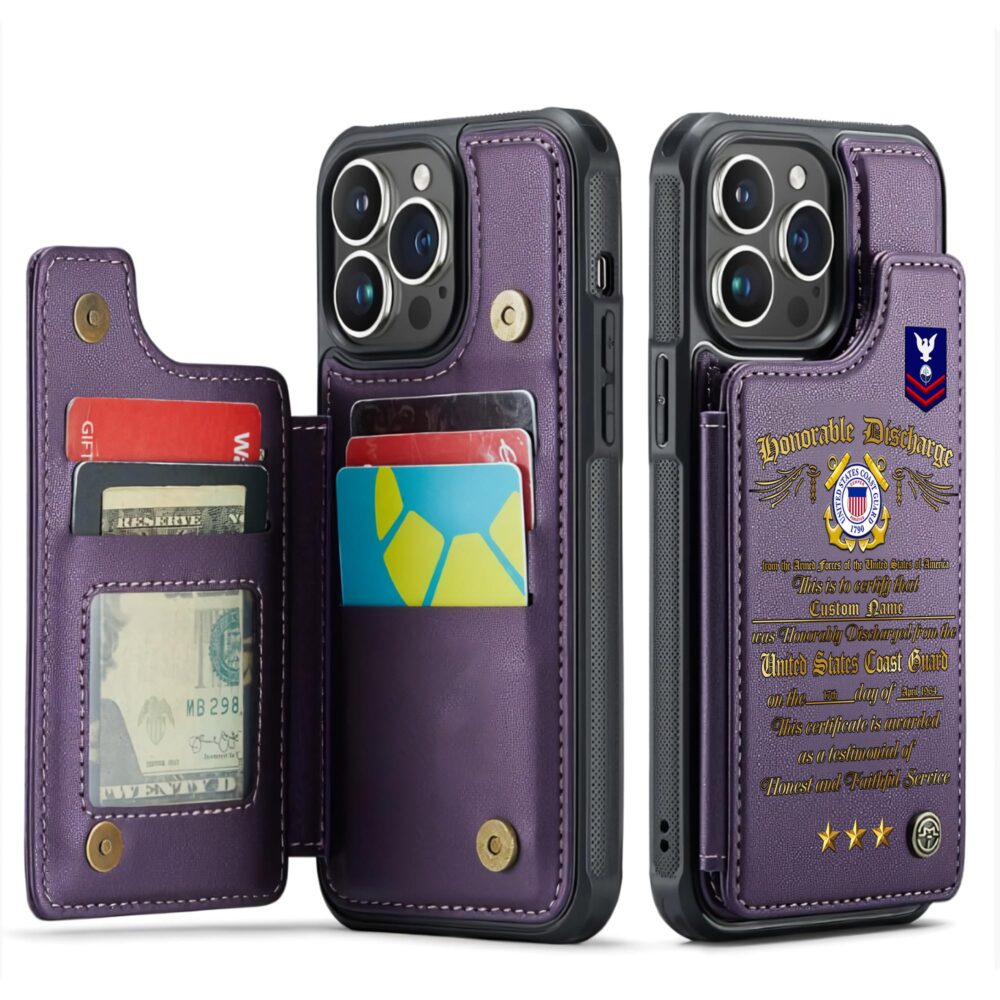 US Coast Guard, E 4 Gold - Leather Flip Phone Case - Image 6