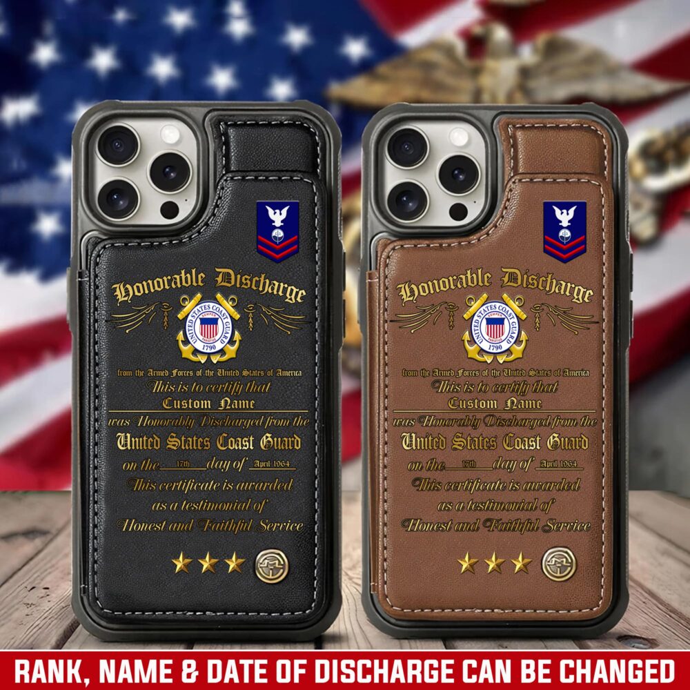 US Coast Guard, E 4 Gold - Leather Flip Phone Case