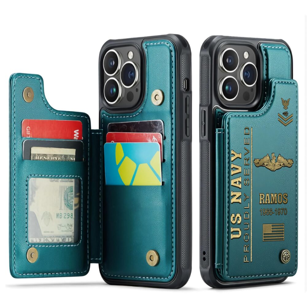 Navy Badge, Thank a Veteran - Leather Flip Phone Case - Image 5