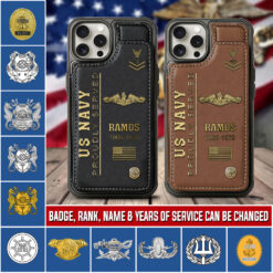 Navy Badge, Thank a Veteran - Leather Flip Phone Case