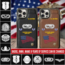Air Force Badge, E 8 Air Force Senior Master Sergeant - Leather Flip Phone Case